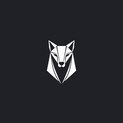 Geometric, stylized illustration of a fox head against a dark background.