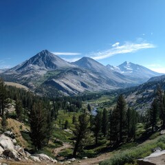 Wide panoramic view of a clear mountain sky