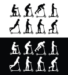 Fototapeta premium Scooter poses silhouettes set