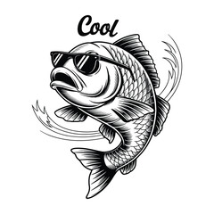 Illustration of cool fish wearing sunglasses isolated on white