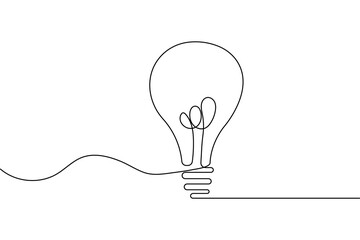 Light bulb continuous one line drawing in minimalist style isolated outline vector illustration
