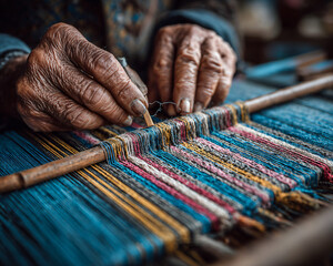 A hands-on cultural workshop at the World Heritage Festival, with participants learning traditional weaving from a local artisan. Focused expressions