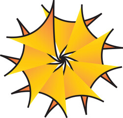 Radiant Abstract Sunburst Vector Design with Yellow-Orange Triangular Rays and Black Outlines
