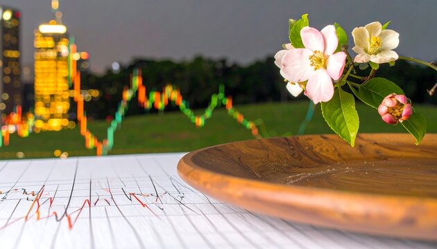 Financial bloom, charts, and a plate - Powered by Adobe
