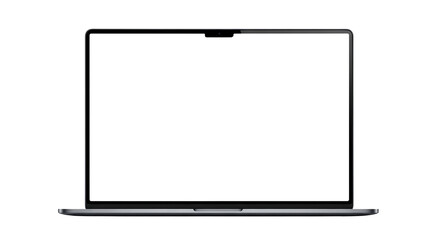 Front view of a modern gray laptop computer with a blank screen for mockup. Isolated on transparent background, png