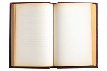 Open Old Book with Yellowed Pages and Leather Spine, isolated on transparent background