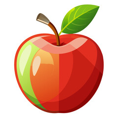 Vibrant Red and Green Apple Illustration:  Fresh, Healthy, Cartoon Style