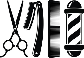 Barber Tools Silhouette Vector Icons