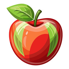 Vibrant Red Apple Illustration: Glossy, Cartoon Style, Fresh and Juicy Fruit.