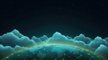 Obraz premium Digital Environment with Clouds and Connectivity Across the Globe
