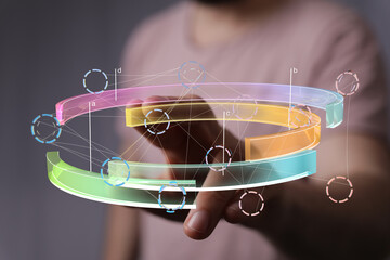 Person interacting with a 3D data visualization.  Modern technology concept.