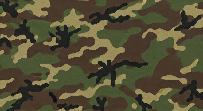 Classic woodland camouflage pattern with earth tones for military and outdoor apparel and gear