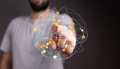 Abstract image of a person interacting with a digital network.  Perfect for tech, connection, and global concepts.