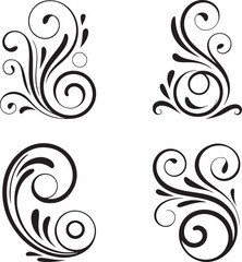 Four black ornamental swirls on white background flourish