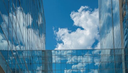Modern glass office buildings reflecting a partly cloudy sky (1)