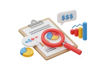 Isolated Financial Analysis Report with Charts, Graphs, and Magnifying Glass
