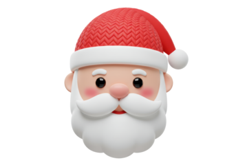 Isolated Cute 3D Santa Claus Head with Red Knitted Hat