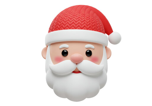Isolated Cute 3D Santa Claus Head with Red Knitted Hat