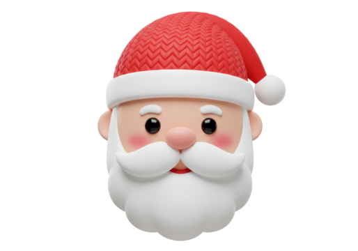 Isolated Cute 3D Santa Claus Head with Red Knitted Hat