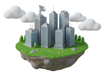 Isolated Floating Island with a Futuristic Green City and Skyscapers