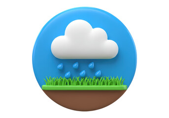 Isolated 3D Weather Icon with Rain Cloud Over Green Grass