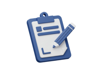Isolated Blue Clipboard with Pencil Signing a Document or Checking a Box