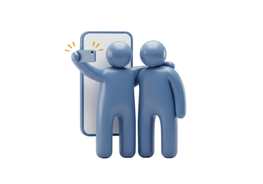 Isolated Blue 3D Characters Taking a Selfie Photo Together