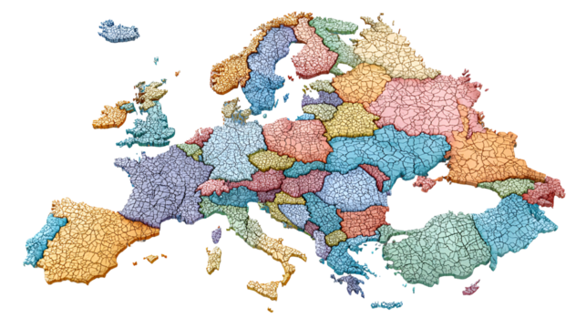 Colorful political map of europe with country borders isolated on transparent background - Powered by Adobe