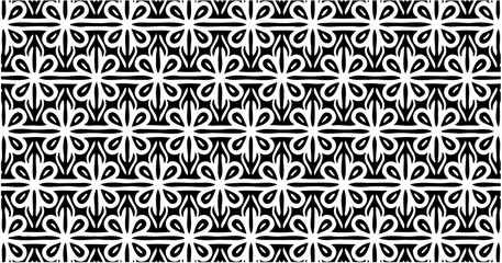 Seamless vector with black and white petal motifs arranged in symmetric stripes.