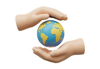 Isolated 3D Hands Protecting and Cupping Planet Earth