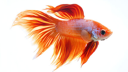 A fish with orange and white stripes swims in a tank