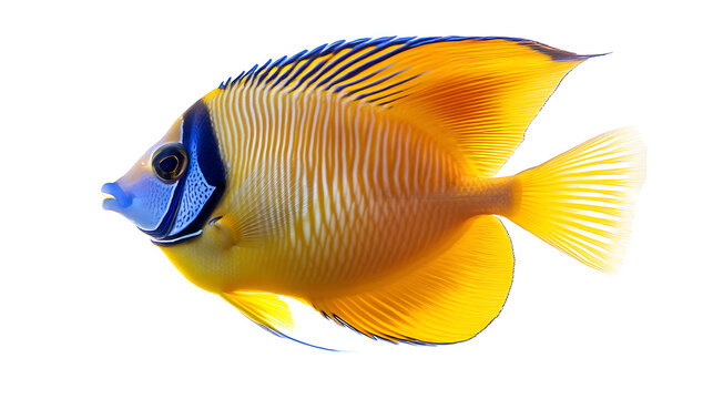 A yellow and blue fish with a blue stripe on its head - Powered by Adobe