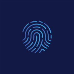 Blue fingerprint icon on dark background for digital security and biometric identity