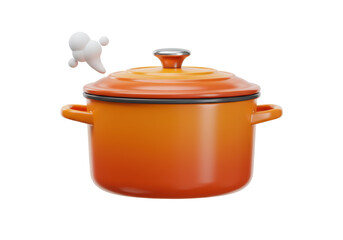 Isolated 3D Render of a Steaming Orange Enameled Cooking Pot with Lid