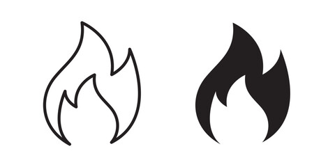 Fire icon , Fire flame icon . Vector illustration with stroke and fill on a white background.