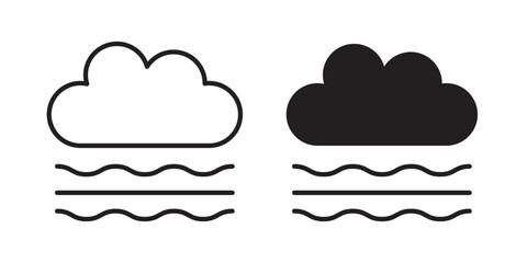 Fog icon , A black icon of fog, representing low visibility weather. Vector illustration with stroke and fill on a white background.