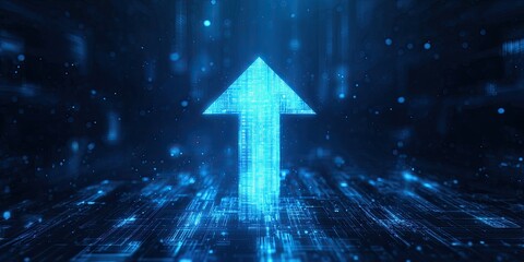 Fototapeta premium Digital upward arrow on a glowing circuit board background