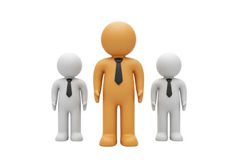 Isolated Three 3D Business Figures with One Standing Out as a Leader in Orange