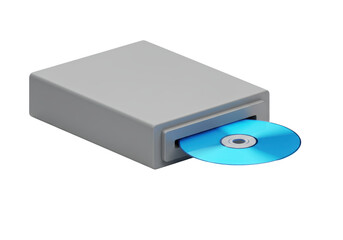 Isolated External CD-ROM Drive with Blue Disk Inserted in 3D Style