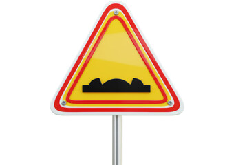 Isolated Yellow Triangular Road Sign Indicating a Speed Bump Ahead
