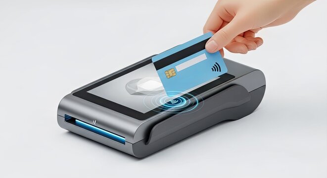 3D Card Swipe Scene with Payment Terminal - Contactless Transactions, Fintech, and POS