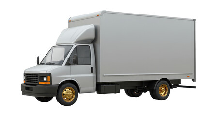 Isolated White Delivery Box Truck with Gold Wheels