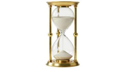 Isolated Elegant Golden Hourglass with Sand Flowing Inside