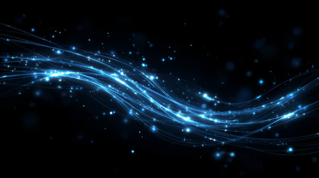 Abstract scene elegant blue light lines on dark background with lighting effect and sparkle. Vector illustration