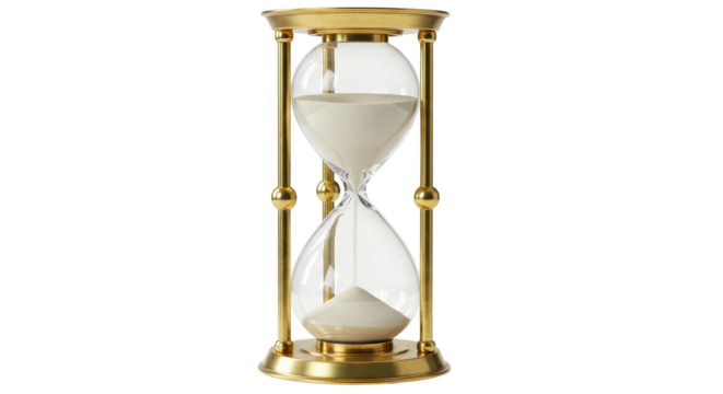 Isolated Elegant Golden Hourglass with Sand Flowing Inside