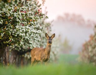 Deer in Blooming Orchard