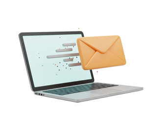 Isolated Laptop Sending an Email with Flying Envelope
