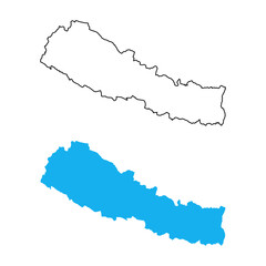 Nepal Country Map. Blue silhouette and outline isolated on white background	
