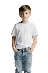 Fototapeta premium little boy wearing white t-shirt and blue jeans, isolated on transparent background