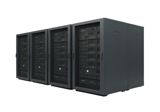 Isolated Black Server Racks for Data Storage